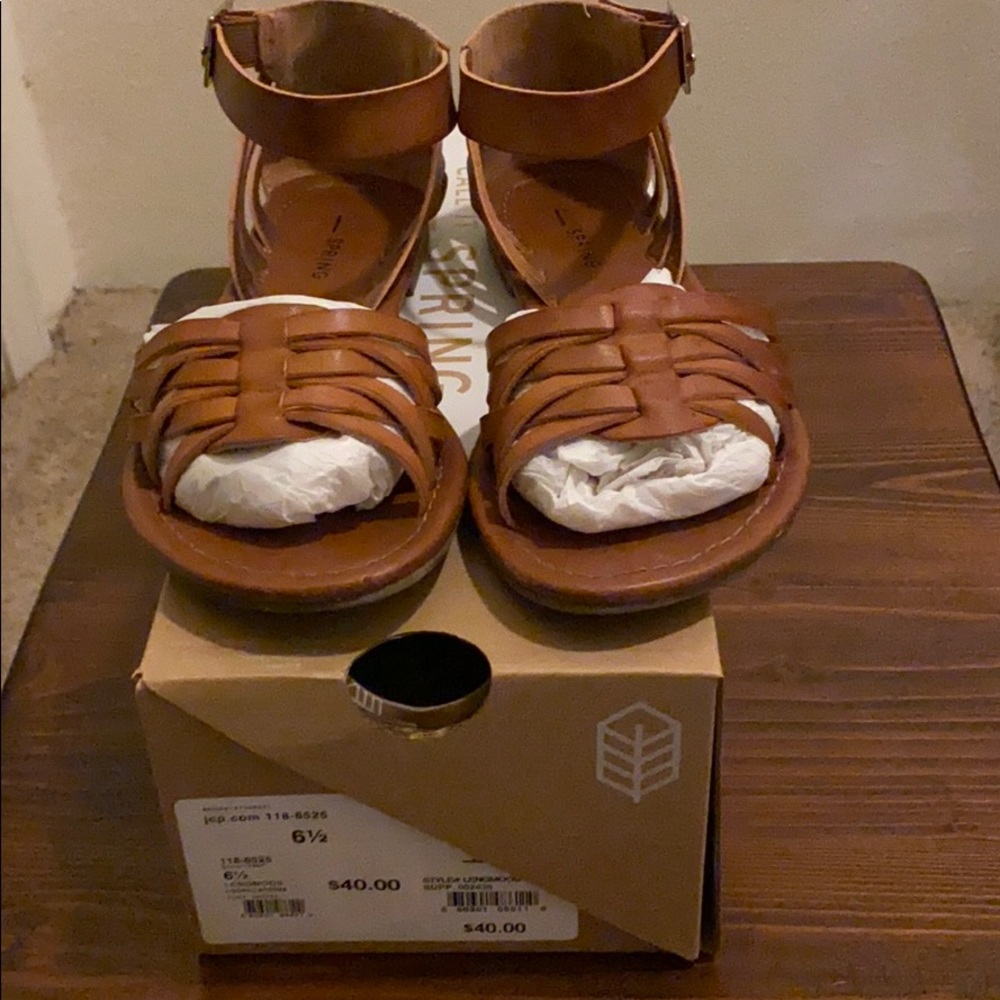 JCP Cognac Sandals. Size 6.5.